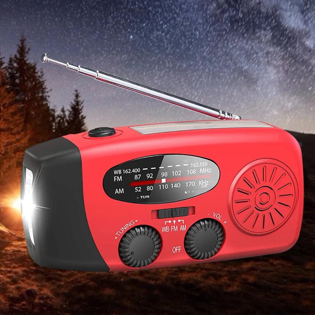 Nødradio og Lommelygte med Solenergi og Håndsving, LED Lys-2