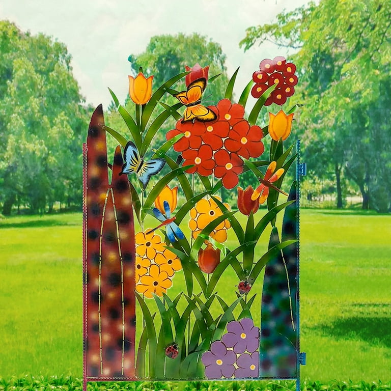 Farverigt Metalhegn med Blomster og Sommerfugle til Haven-2