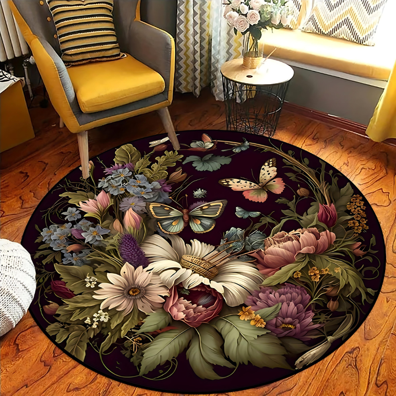 FlutterLuxe | Rundt Tæppe med Elegant Sommerfuglemotiv