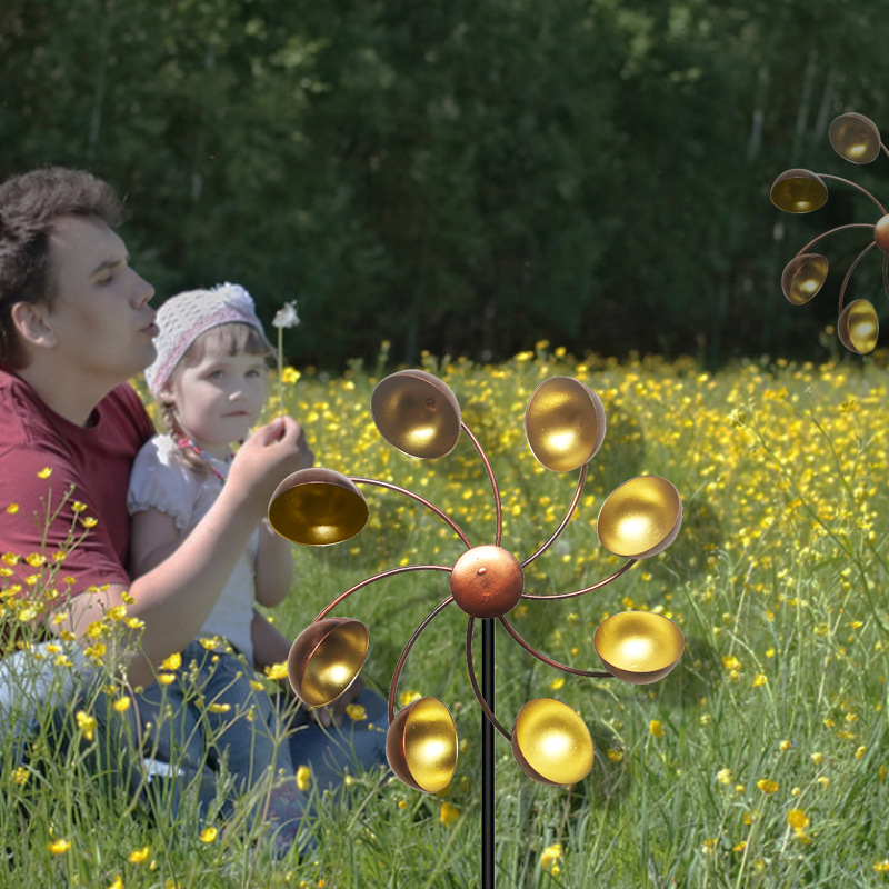 Dekorativ Havevindmølle med Farverige Metalblomster til Udendørs Brug-4
