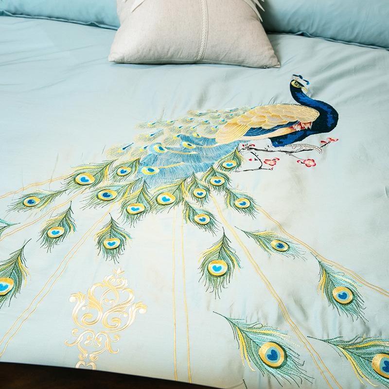 Peacock Rue Teal Dynebetrækssæt – Luksuriøst og Blødt | SateenElegance