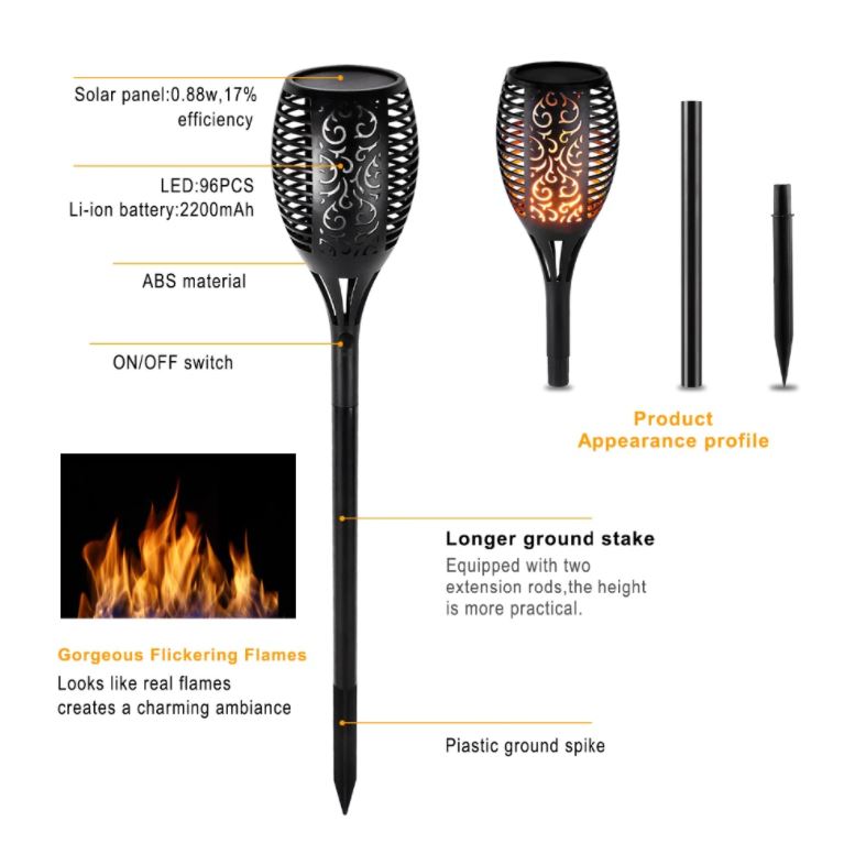 Solarlampe med 96 LED og Realistisk Flammeeffekt til Haven-3