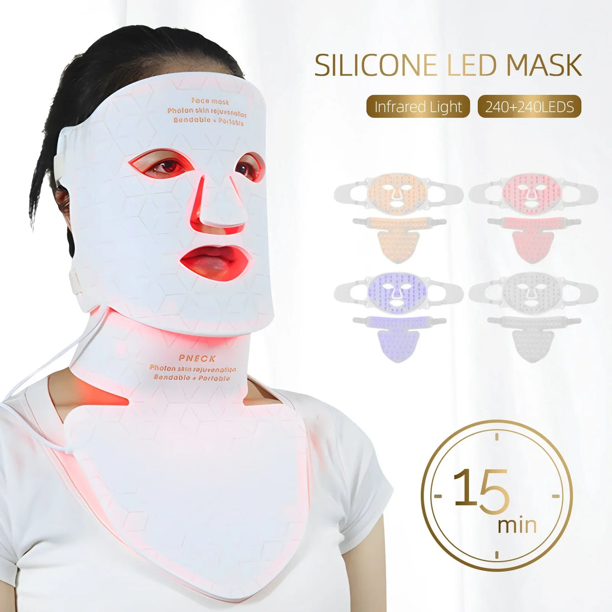 LED Silikone Ansigts- og Nakke Maske til Anti-Aldring og Acne Behandling-5