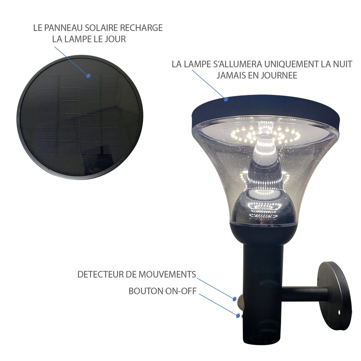 Solarlampe til Vægmontering i Rustfrit Stål med Bevægelsessensor og Høj Lysstyrke-5