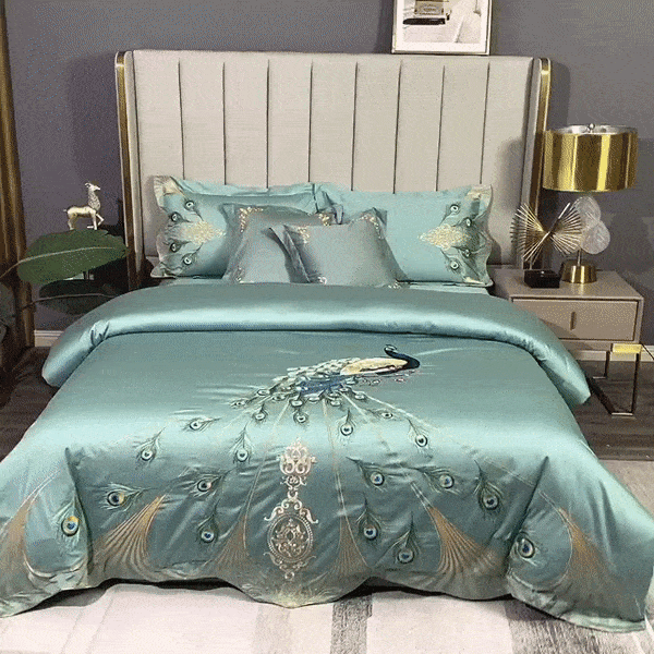 Peacock Rue Teal Dynebetrækssæt – Luksuriøst og Blødt | SateenElegance