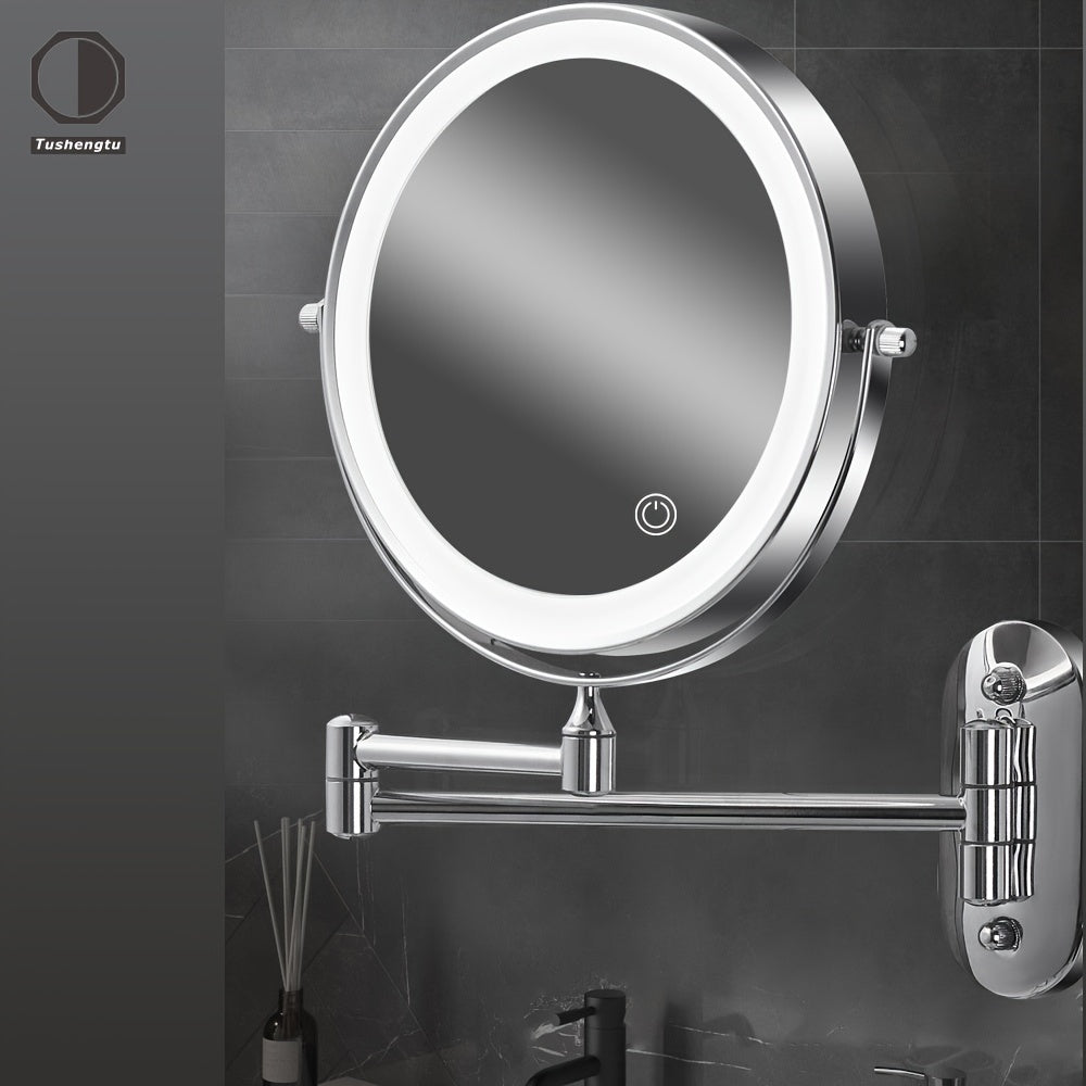 Dubbelzijdige Wandgemonteerde Make-up Spiegel met LED Verlichting | ReflectGlow