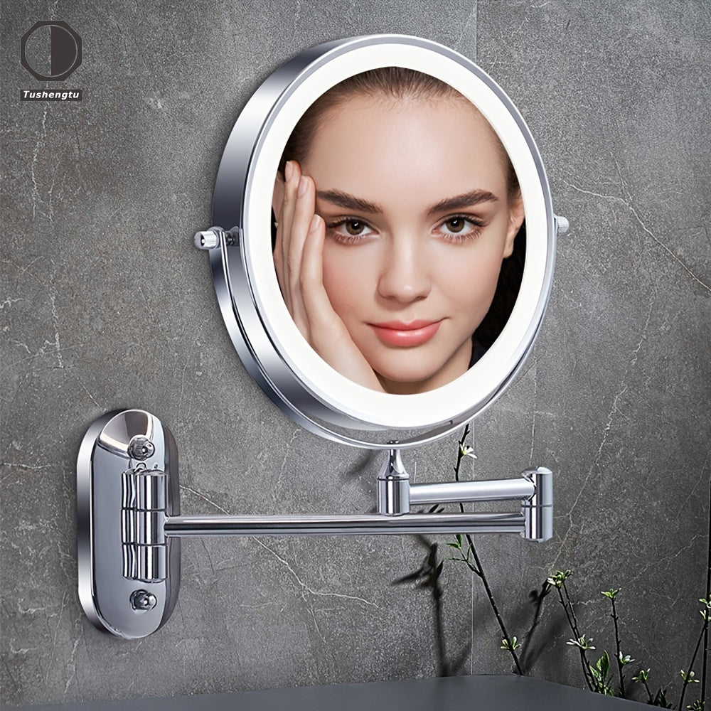 Dubbelzijdige Wandgemonteerde Make-up Spiegel met LED Verlichting | ReflectGlow