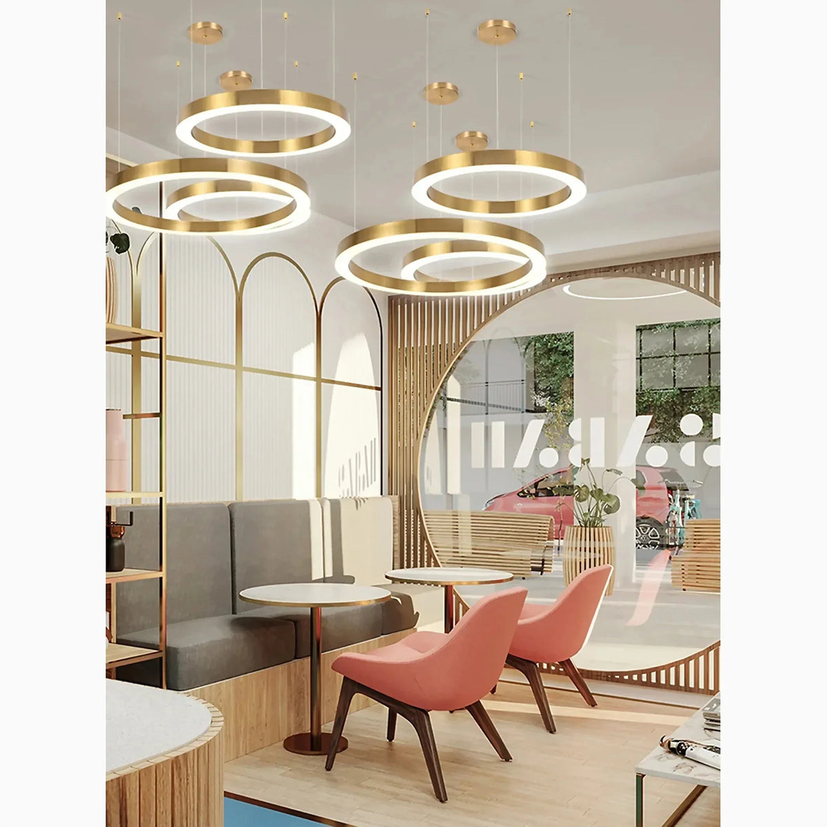 LuxeOrbit - Stilig Gyldne Ringe Plafondkroneslysekrone
