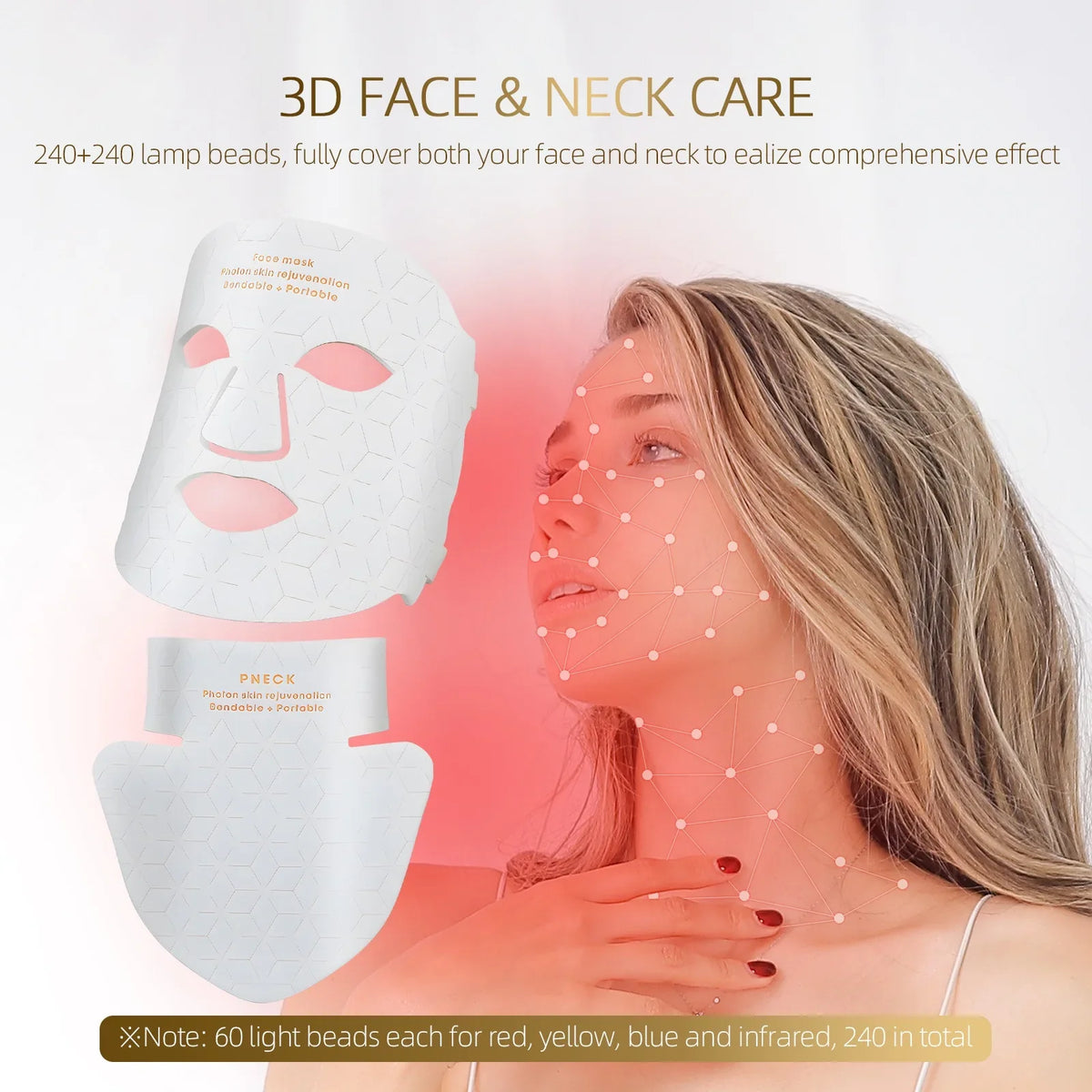 LED Silikone Ansigts- og Nakke Maske til Anti-Aldring og Acne Behandling-2