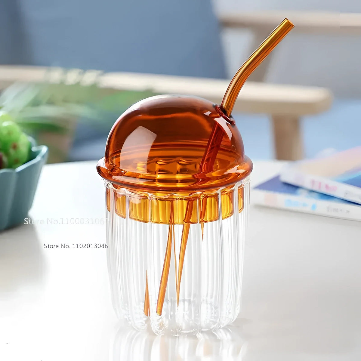 Grøn Glas Kop med Låg & Sugerør | VintageSip