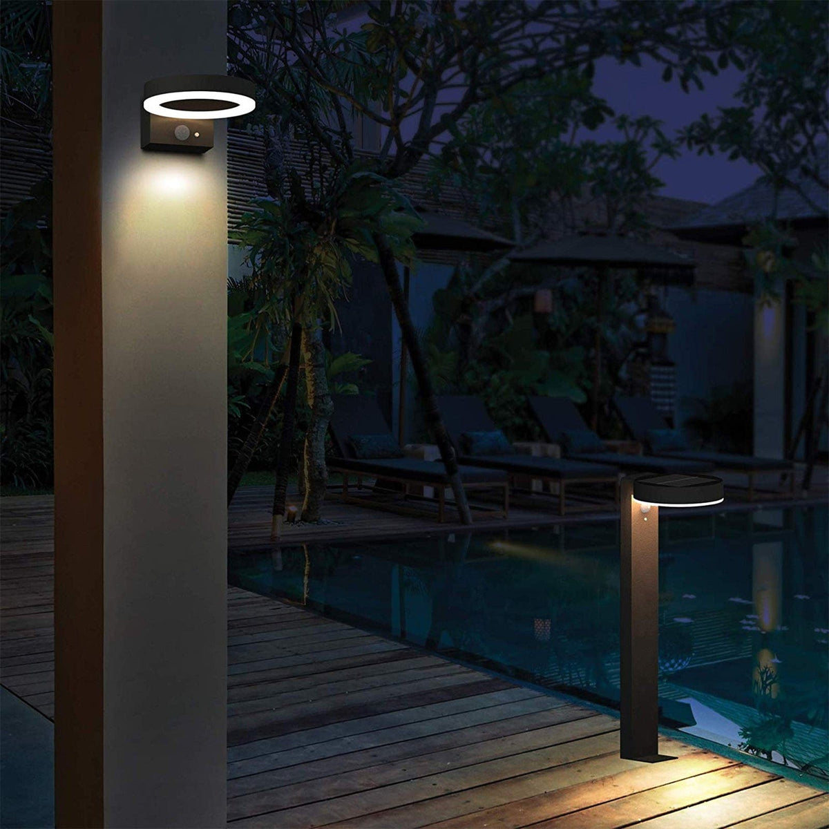 Solarlampe med Bevægelsessensor og Monokristallinsk Solpanel til Terrasse og Stier-5