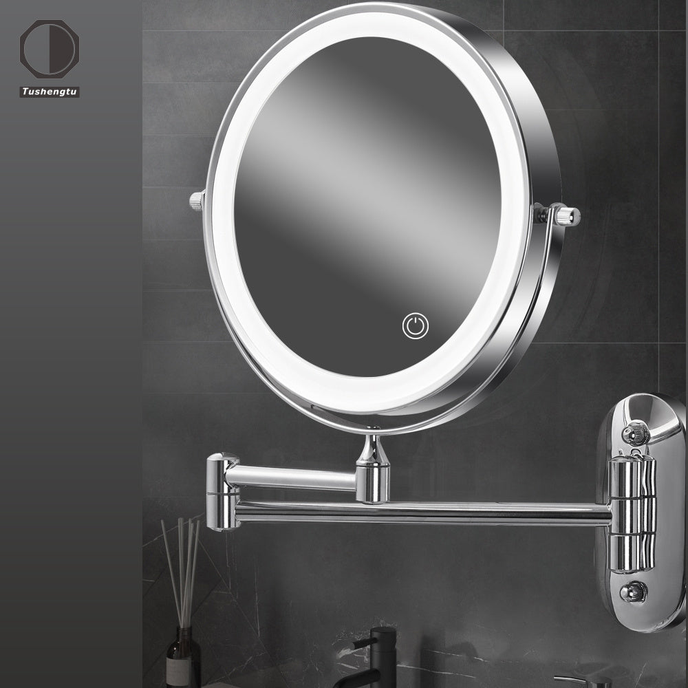 Dubbelzijdige Wandgemonteerde Make-up Spiegel met LED Verlichting | ReflectGlow
